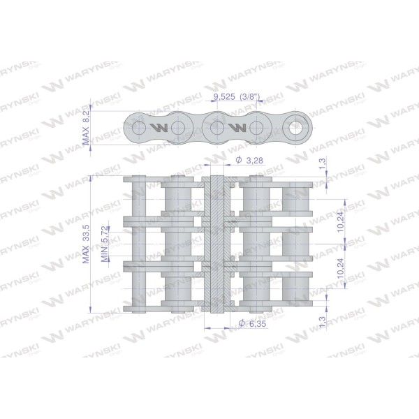 Łańcuch rolkowy 06B-3 (R3 3/8) 5 m Waryński L06B3 | Exvi