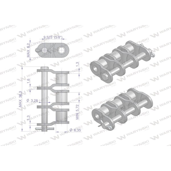 Półogniwo łańcucha P06B-3 (R3 3/8) Waryński P06B3 | Exvi