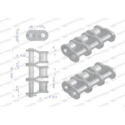 Półogniwo łańcucha P24B-3 (R3 1.1/2) Waryński P24B3 | Exvi
