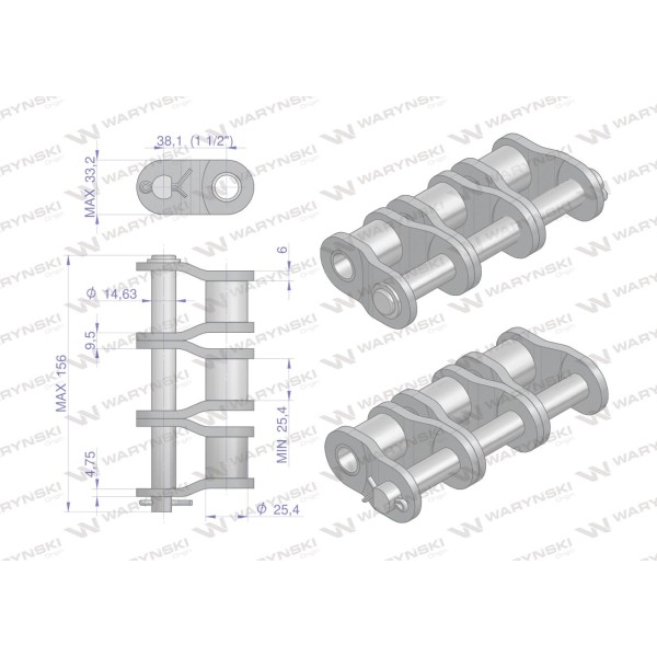 Półogniwo łańcucha P24B-3 (R3 1.1/2) Waryński P24B3 | Exvi