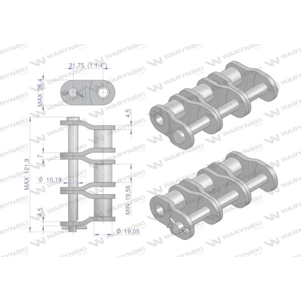 Półogniwo łańcucha P20B-3 (R3 1.1/4) Waryński P20B3 | Exvi