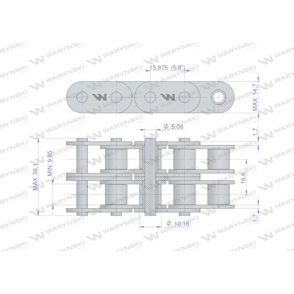 Łańcuch rolkowy prosta płytka 10B-2 (R2 5/8) L10B2-P | Exvi