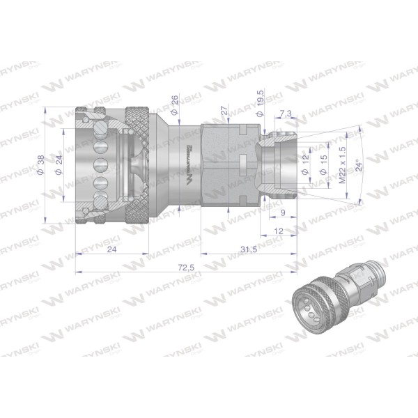 Szybkozłącze hydrauliczne gniazdo M22x1.5 WIAM22MZ | Exvi