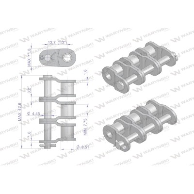 Półogniwo łańcucha P08B-3 (R3 1/2) Waryński P08B3 | Exvi