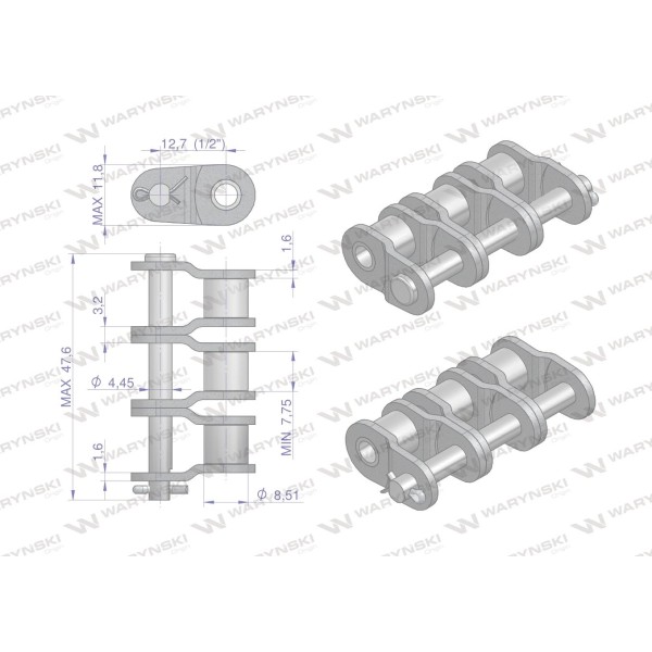 Półogniwo łańcucha P08B-3 (R3 1/2) Waryński P08B3 | Exvi