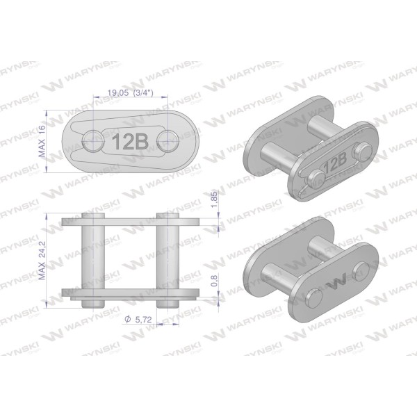 Zamek łańcucha prosta płytka Z12B-1 (R1 3/4) Z12B1-P | Exvi