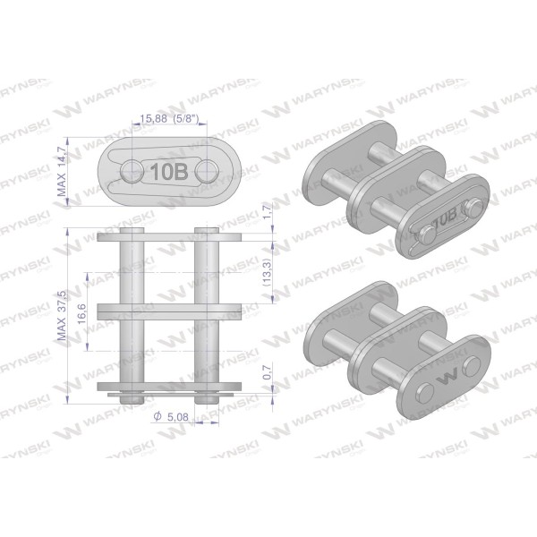 Zamek łańcucha prosta płytka Z10B-2 (R2 5/8) Z10B2-P | Exvi