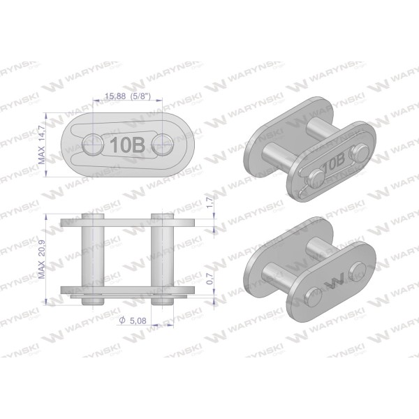 Zamek łańcucha prosta płytka Z10B-1 (R1 5/8) Z10B1-P | Exvi