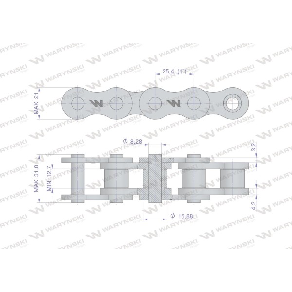 Łańcuch rolkowy 16BX-1 (R1 1) 5 m Waryński L16BX1 | Exvi