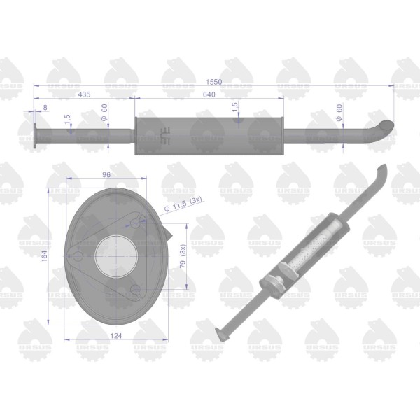 Tłumik prosty długi 1550mm 8kg C-385 80014040U | Exvi