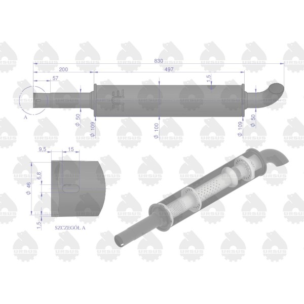 Tłumik okrągły krótki 830mm 4.1kg 42402071U | Exvi