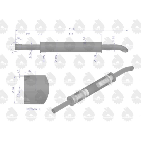 Tłumik 1128mm 3029104M1 4.8kg MF3 C-3603P 3029049U | Exvi