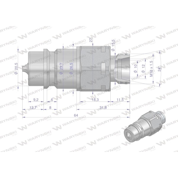 Szybkozłącze hydrauliczne wtyczka M18x1.5 WIAM18SZ | Exvi