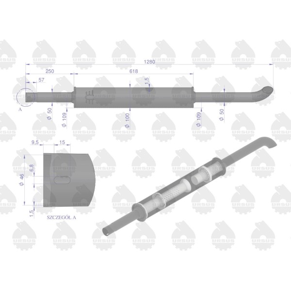 Tłumik okrągły długi 5.4kg 1280mm C-360 42102072U | Exvi
