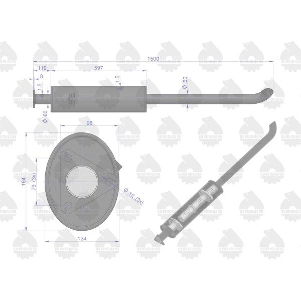 Tłumik 1500mm 7kg ZETOR ORYGINAŁ URSUS 70/01-142/3 | Exvi