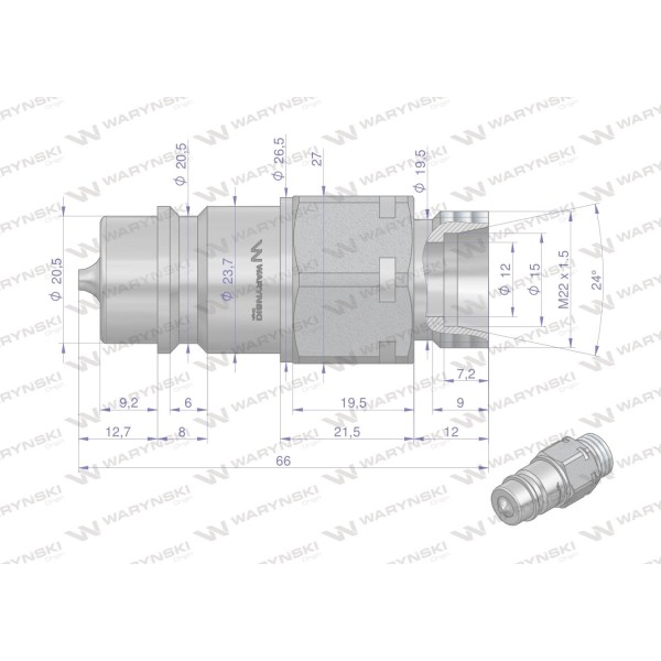 Szybkozłącze hydrauliczne wtyczka M22x1.5 WIAM22SZ | Exvi