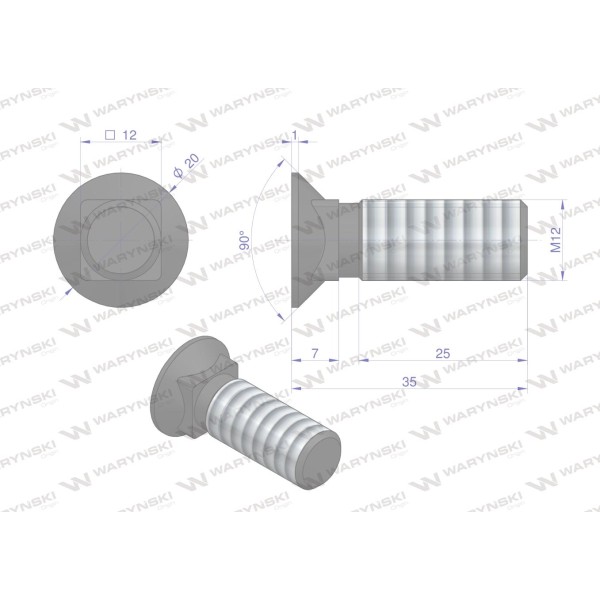 Śruba kpl. płużna podsadzana M12x35 mm 608881235 | Exvi