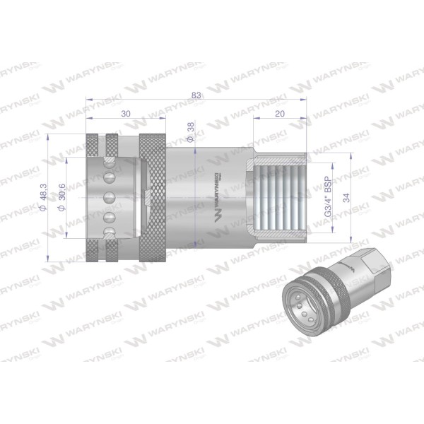 Szybkozłącze hydrauliczne gniazdo G3/4"BSP WIAR34MW | Exvi