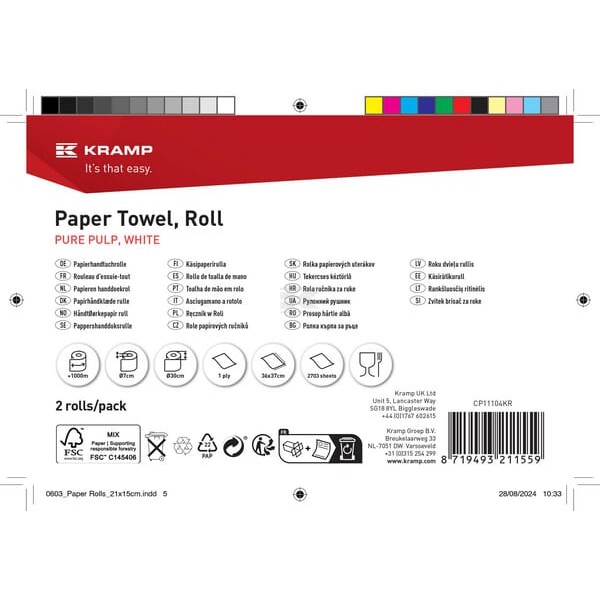 Ręcznik papierowy, biały w rolce, 36 cm x CP11104KR | Exvi