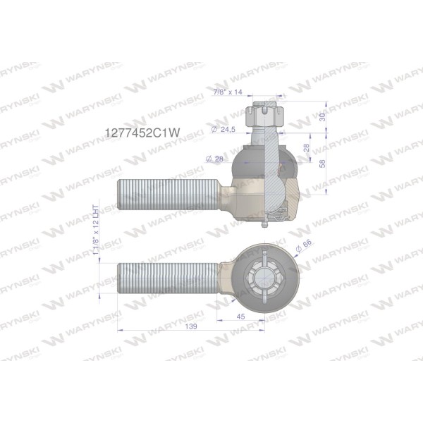 Przegub kierowniczy 1.1/8' L 1277451C1 1277452C1W | Exvi