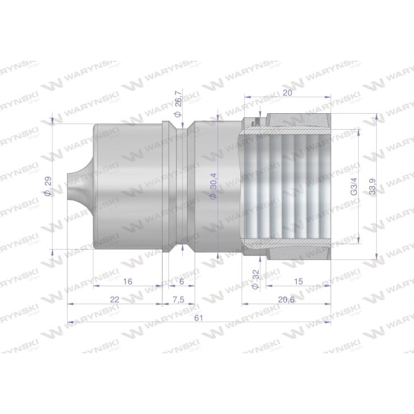 Szybkozłącze hydrauliczne wtyczka G3/4"BSP WIAR34SW | Exvi