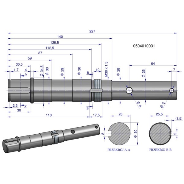 Wałek I przekładni do talerza RCW3 0504010031 | Exvi
