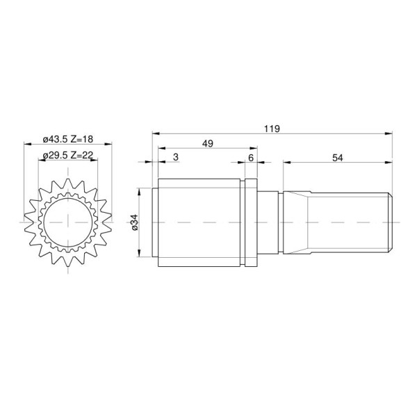 Wałek przedniej zwolnicy 22Z\18Z 81683C1 RM-81683C1 | Exvi