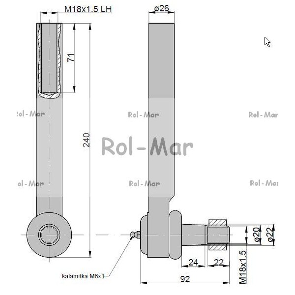 Przegub kierowniczy 220mm - M18x15 RM-83957751 | Exvi