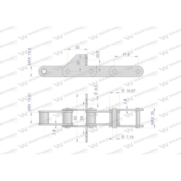 Łańcuch podajnika CA550 łapka F1/SD co 4 LCA550SD.04 | Exvi