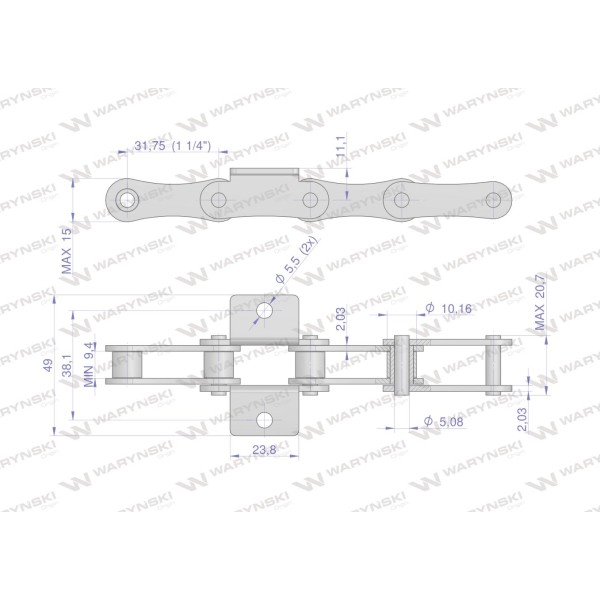 Łańcuch podajnika A2050 210A (R1 1.1/4) L210AK1.06 | Exvi