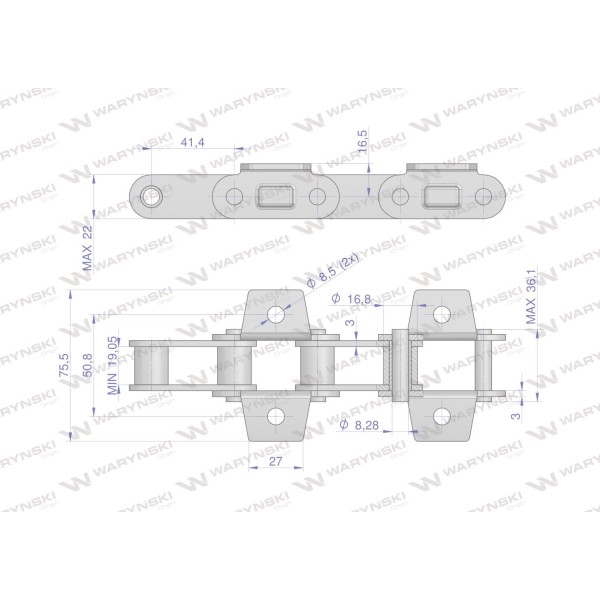 Łańcuch podajnika CA550VD łapka K1 co LCA550VDK1.02 | Exvi