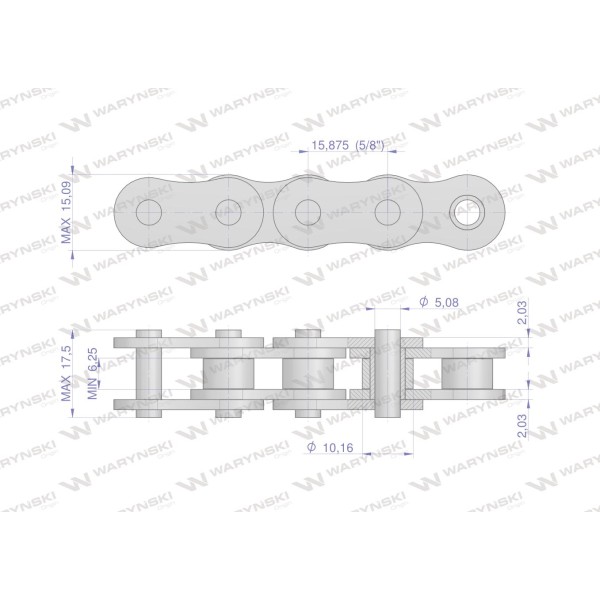 Łańcuch rolkowy 520-1 (R1 5/8) 5m Waryński L520-1 | Exvi