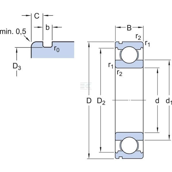 Łożysko kulkowe zwykłe 30x72x19 mm SKF 6306NSKF | Exvi