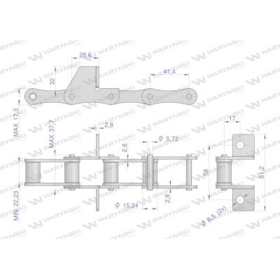 Łańcuch podajnika S45 łapka SD co 4 ogniwa LS45SD.04 | Exvi