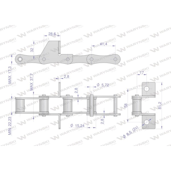 Łańcuch podajnika S45 łapka SD co 4 ogniwa LS45SD.04 | Exvi