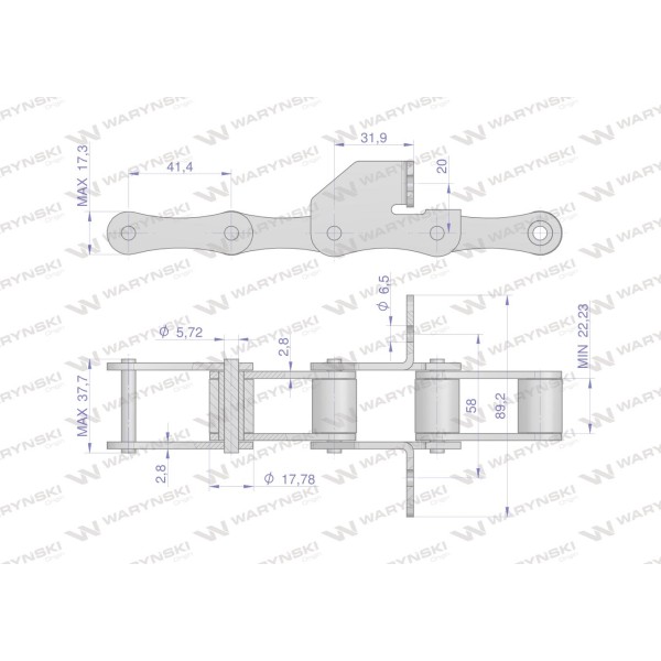 Łańcuch podajnika S55 łapka SD co 6 ogniwa LS55SD.06 | Exvi