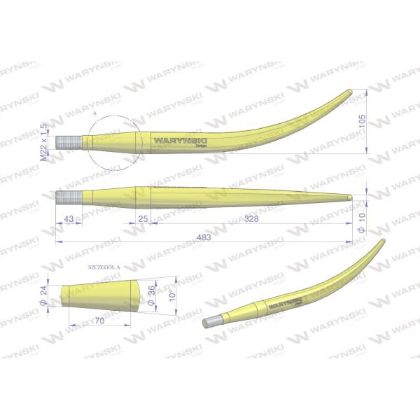 Ząb ładowacza wygięty zamykający L- 480 W9132-480K | Exvi