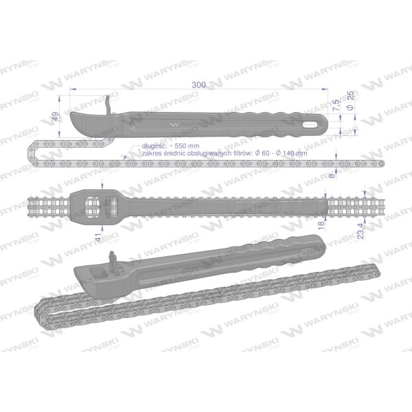 Klucz łańcuchowy do filtrów -140mm Waryński WMK159 | Exvi