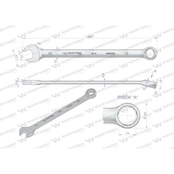 Klucz płaskooczkowy extra długi 13mm dł 205mm WMK203 | Exvi