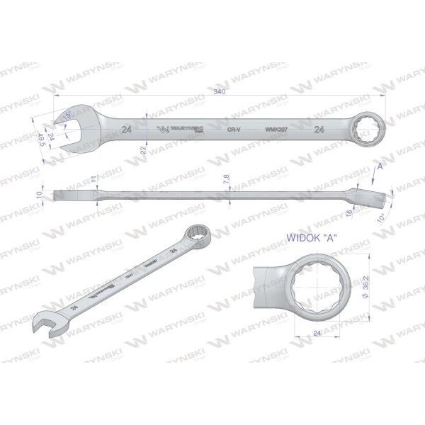 Klucz płaskooczkowy extra długi 24mm dł 339mm WMK207 | Exvi