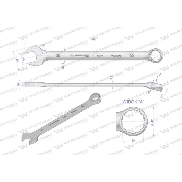 Klucz płaskooczkowy extra długi 30mm dł 404mm WMK209 | Exvi