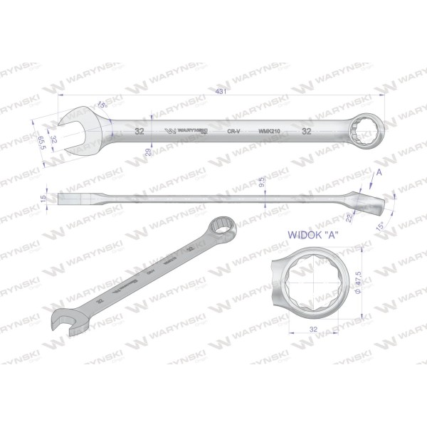 Klucz płaskooczkowy extra długi 32mm dł 431mm WMK210 | Exvi