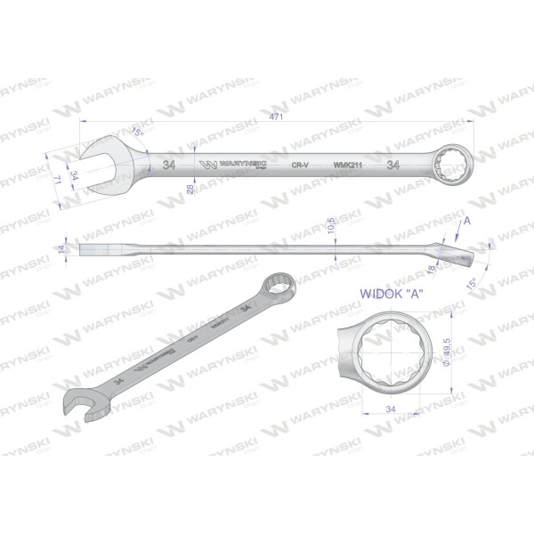 Klucz płaskooczkowy extra długi 34mm dł 471mm WMK211 | Exvi