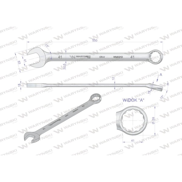 Klucz płaskooczkowy extra długi 41mm dł 550mm WMK212 | Exvi