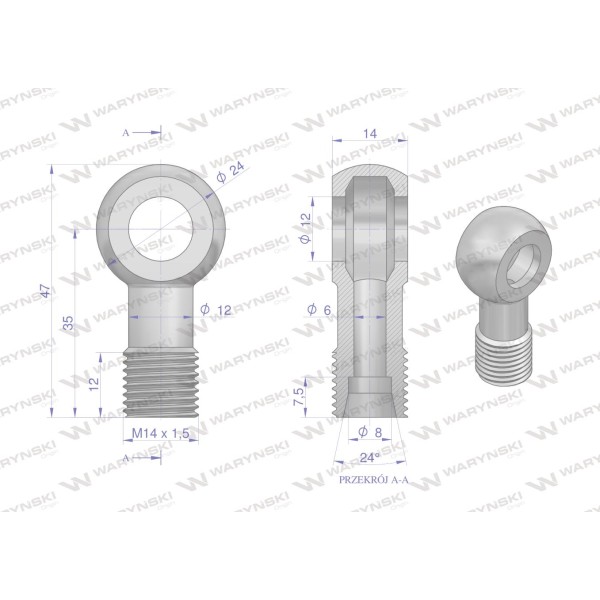 Złączka Oczkowa Fi12-8L (M14X1.5) OCZKO-12-8L | Exvi