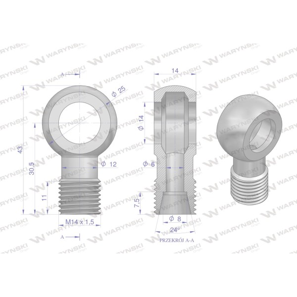 Złączka Oczkowa Fi14-8L (M14X1.5) OCZKO-14-8L | Exvi