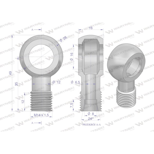 Złączka Oczkowa Fi16-8L (M14X1.5) OCZKO-16-8L | Exvi
