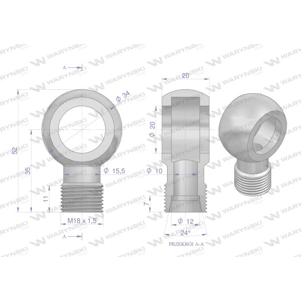 Złączka Oczkowa Fi20-12L (M18X1.5) OCZKO-20-12L | Exvi