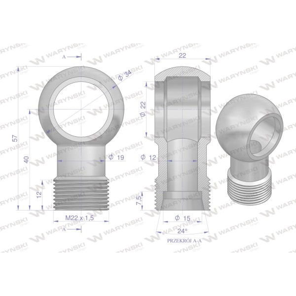 Złączka Oczkowa Fi22-15L (M22X1.5) OCZKO-22-15L | Exvi