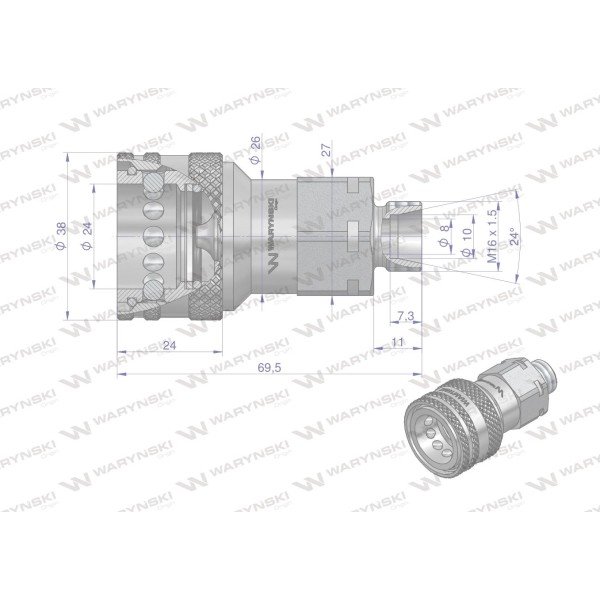 Szybkozłącze hydrauliczne gniazdo M16x1.5 WIAM16MZ | Exvi
